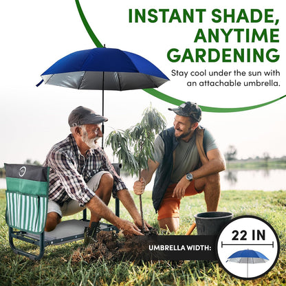 Garden Kneeler Seat Bench, Garden Kneeling Bench with Sunshade Umbrella, Ergonomic Handles, Folding Table, and Potting Mat, 10.2" Foam Knee Seat, Loading Capacity 330 Lbs