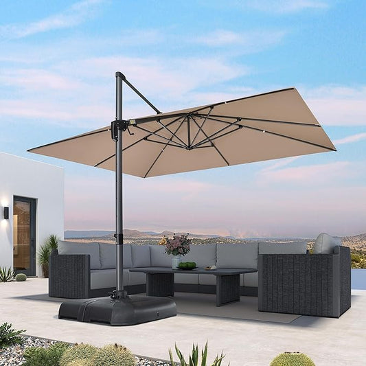 PURPLE LEAF 10' X 13' Patio Umbrella Outdoor Cantilever Rectangle Umbrella Aluminum Offset Umbrella with 360-degree Rotation for Garden Deck Pool Patio Taupe