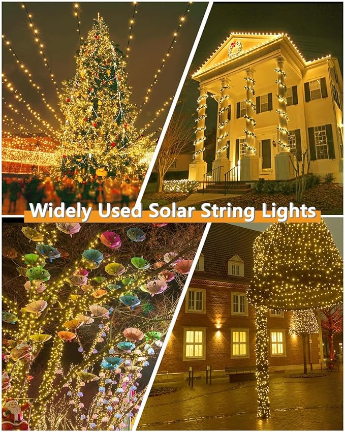 Upgrade 2Pack 500LED Solar String Lights for Outside, 180FT Solar Christmas String Lights Outdoor with 8 Modes, IP65 Waterproof Outdoor Twinkle Light, Garden Xmas Tree Christmas Decoration, Warm White