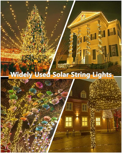 Upgrade 2Pack 500LED Solar String Lights for Outside, 180FT Solar Christmas String Lights Outdoor with 8 Modes, IP65 Waterproof Outdoor Twinkle Light, Garden Xmas Tree Christmas Decoration, Warm White