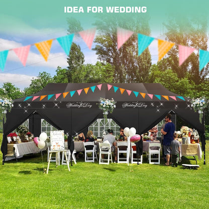 COBIZI 10x30 Pop Up Canopy Tent Heavy Duty with 8 Removable Sidewalls, Commercial Portable Tents for Parties Ez Up Canopy All-Weather Windproof & Waterproof and UPF 80+ Wedding Tent Sun Shelter