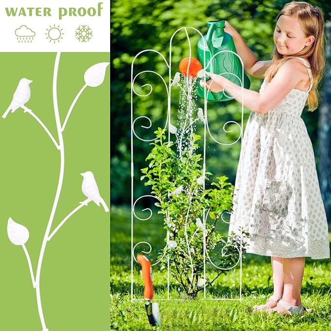 2 Pack Metal Garden Trellis for Climbing Plants Outdoor 61''x 18.5" Rose Flower Support Rustproof Sturdy Leaves Garden Trellis for Vegetables Trellis for Potted Plants - White