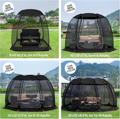 Alvantor Screen House Gazebo, 6-10-15 Person Pop Up Igloo Screened Canopy Tent with Mosquito Netting Sides, Instant UV Resistant Sun Shelter for Garden, Patio, Backyard
