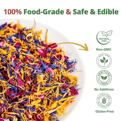 Edible Flower Sprinkles for Cake Decorating– 1oz Dried Edible Flowers Mix Rose, Cornflower, Calendula, Lavender– Edible Cake Decorations, Cupcake Sprinkles Flower for Drinks, Cocktails & Desserts