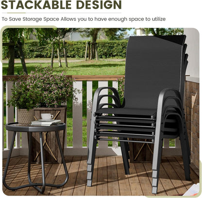 UDPATIO Patio Chairs Set of 4, Stackable Outdoor Dining Chairs with High Back, Breathable Textilene Fabric Outdoor Chair All Weather, 350LBS Capacity for Garden, Backyard (Black)