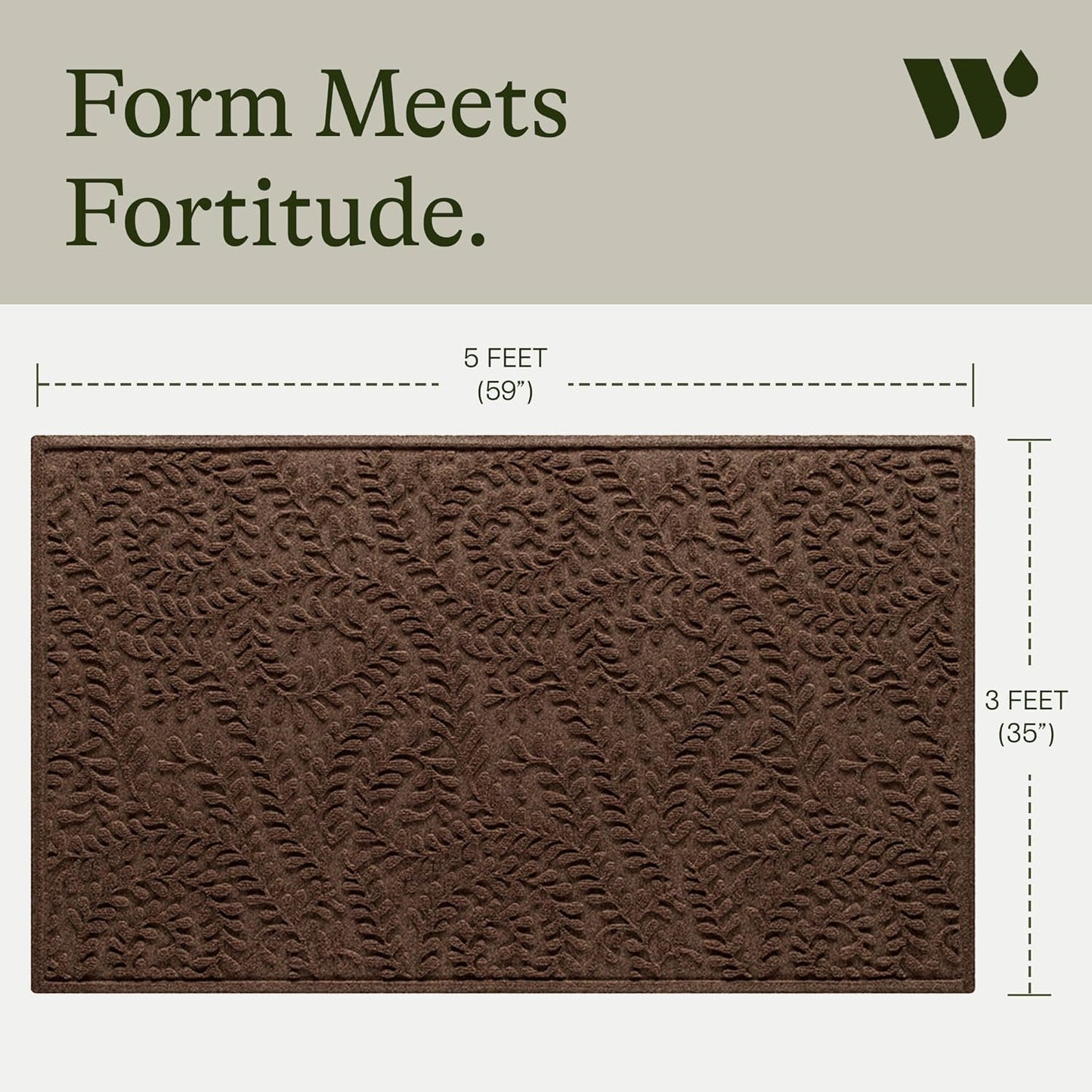 WaterHog Indoor/Outdoor Door Mat, 3' x 5', Made in USA, Durable & Skid-Resistant Front Door Rug, Decorative, Water-Trapping & Heavy-Duty Entryway Mat for Your Home, Boxwood Collection, Dark Brown
