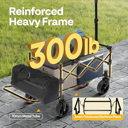 VIVOHOME 130L Collapsible Wagon with Tailgate, 320lb Load-Bearing Outdoor Utility with All-Terrain Wheels, Adjustable Handle, Cup Holders for Camping, Shopping, Garden, Sports, Picnic, Black