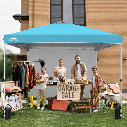 EAGLE PEAK Pop Up Canopy Tent with 1 Sidewall, Easy Setup Event Tent, Outdoor Sun Shade, Wheeled Carry Bag, Stakes and Guy Ropes, Instant Canopy 10x10, Light Blue