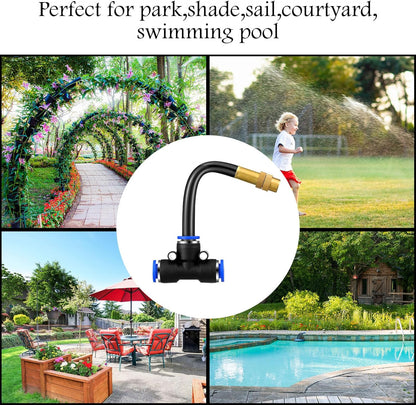 Zonon Brass Misting Nozzles Tee with Built in Hose 360 Degree Rotation Adjustable Water Mister Nozzles Thread Sprayer 0.043" Misting Parts and Accessories for Patio Outdoor Cooling(15 Pcs,4 Inch)