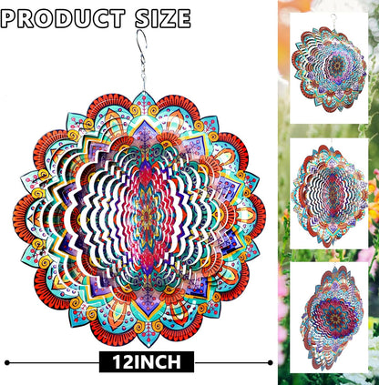 Goolyrusim Wind Spinner Mandala Sunflower, Wind Spinners for Yard Garden, 12in 3D Hanging Wind Sculpture Kinetic Metal Art Decor, Outdoor Decoration Ornament Mandala/Housewarming Gifts for Women/Men