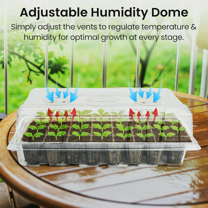 Bonviee 2-Pack Seed Starter Tray with Plant Light, Elevated Seedling Starter Trays Kits with Adjustable Humidity Domes and Clear Cell Tray, 12 Full Spectrum Led Lamp Beads for Plants Indoor-Clear