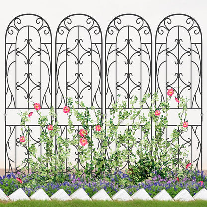 4 Pack Metal Garden Trellis for Climbing Plants, Black Metal Garden Trellis for Vines Plant Rose Vegetable Support,Large Decorative Outdoor Trellis