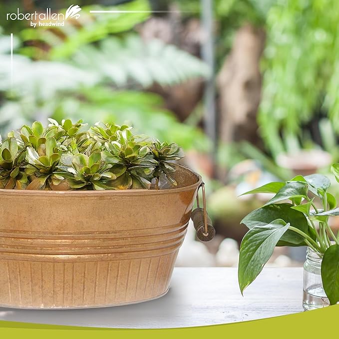 Headwind Vintage Collection 14-Inch New Penny Oval Galvanized Tub with Handles – Metal Wash Basin Planter - Galvanized Metal Tub for Indoor & Outdoor Use by Robert Allen