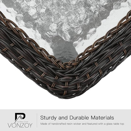 3 Pieces Patio Furniture Set, Outdoor Swivel Glider Rocker, Wicker Patio Bistro Set with Rocking Chair, Thickened Cushions and Table for Porch (Red)