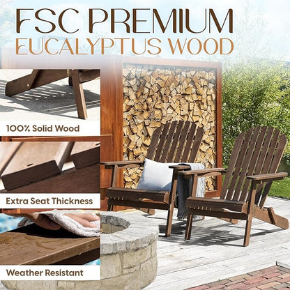 IDZO Outdoor Wooden Folding Adirondack Pre-Assembled BackRest, Wood Patio Chair for Garden Backyard Porch Pool Deck Firepit