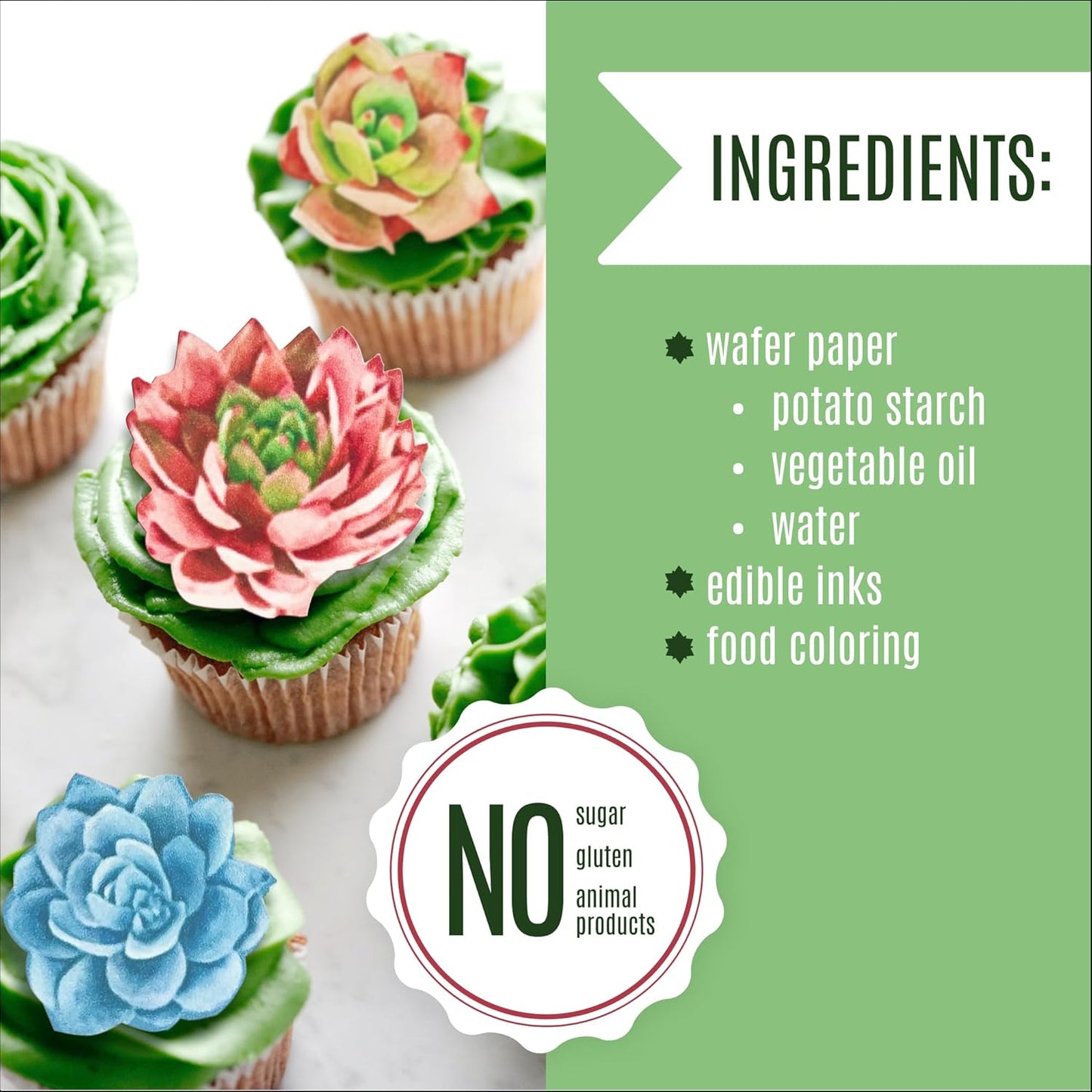 Edible Wafer Succulents - Cake and Cupcake Toppers, Decoration Premium Crafted in the USA