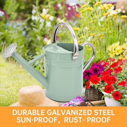 Metal Watering Can for Outdoor Plants, Galvanized Steel Watering Can with Removable spout, 1 Gallon,Perfect Home & Garden Décor Cream Green
