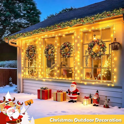 JMEXSUSS 2 Pack Solar Christmas Lights Outdoor Waterproof, Total 66 FT 200 LED Solar String Lights Outdoor, Twinkle Light for Christmas Tree Outside Garden Yard Decor(Warm White)