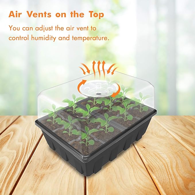 Gardzen 10 Pack Seed Starting Tray, Plant Germination Trays, Seed Starter Kit with Adjustable Humidity Vented Dome, Plant Growing Kit 6.6" x 4.5", Total 120-Cell, Clear