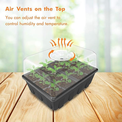 Gardzen 10 Pack Seed Starting Tray, Plant Germination Trays, Seed Starter Kit with Adjustable Humidity Vented Dome, Plant Growing Kit 6.6" x 4.5", Total 120-Cell, Clear