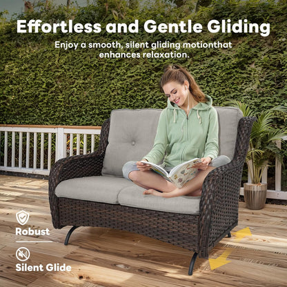 4 Piece Patio Furniture Set with Fire Pit Table - 41inch 50000 BTU Propane Fire Pit Table with High Back Loveseat Glider Chair and 2 Swivel Rocker Chair for Casual Gathering