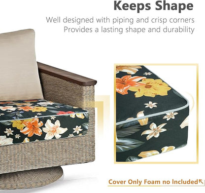 Porch Shield Outdoor Patio Chair Seat Cushion Covers Set 4 Waterproof Fade Resistant Cushion Slipcovers 20 x 18 x 4 inch, Floral Black