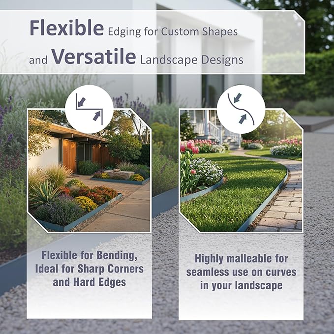 6 Pack Metal Landscape Edging- 40" L x 8" H (20ft Total) Lawn Edging, Garden Border Edging, Metal Edging for Landscaping with Gloves (Gray-Blue)