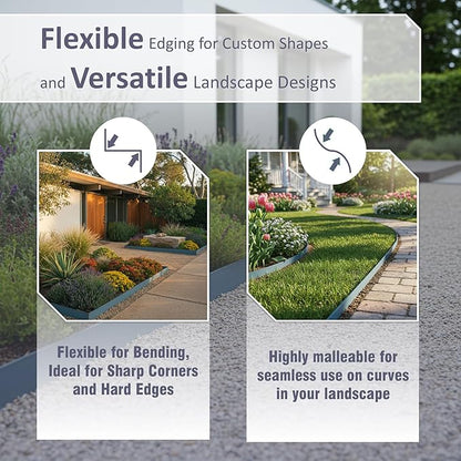 6 Pack Metal Landscape Edging- 40" L x 8" H (20ft Total) Lawn Edging, Garden Border Edging, Metal Edging for Landscaping with Gloves (Gray-Blue)