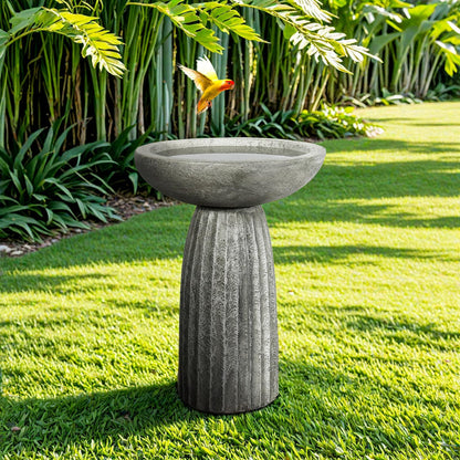 24.4" Tall Outdoor Concrete Bird Bath – Stone-Look Pedestal Birdbath for Garden, Lawn, Yard, and Backyard Décor