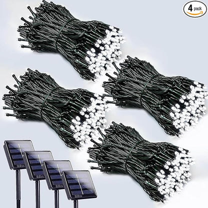 4 Pack 400 LED Solar String Lights for Outside, Solar Christmas Lights Outdoor with 8 Lighting Modes, Waterproof Green Wire Solar Powered Tree Light for Xmas Party Yard Garden Decorations (Cool White)