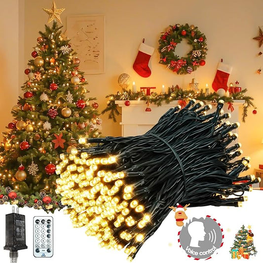 Voice Control 88ft 240LED Smart Christmas String Lights Outdoor/Indoor | String Lights Plug in with Remote, 12Modes, 7Voice Commands & Timers, Christmas Twinkle Light for Xmas Tree Decor (Warm White)