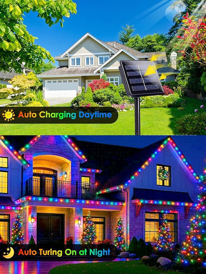 4 Pack 180FT Solar Christmas Lights Outdoor Waterproof, Super Bright 320 LED Solar String Lights with 8 Lighting Modes, Green Wire Twinkle Tree Light for Outside Xmas Party Decorations (Multi-Colored)
