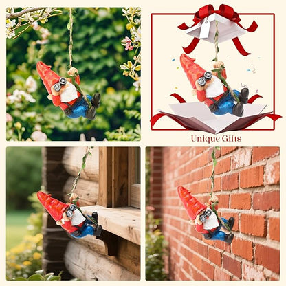 Hanging Gnome Garden Statue Funny Climbing Gnomes with Telescope Figurine Tree Hugger for Outdoor Lawn Home Patio Yard Art Decoration Father's Day Christmas Gardening Gifts for Mom Dad