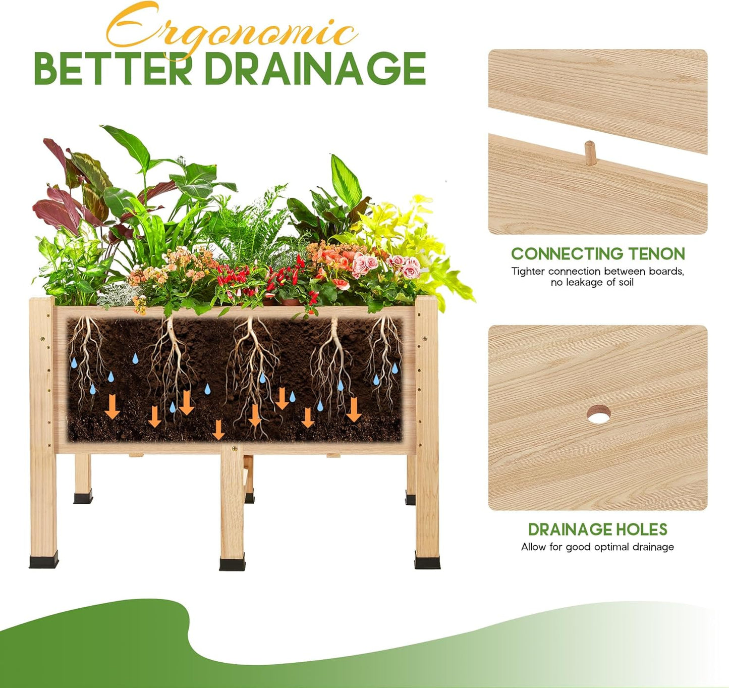 SPECRAFT 4x2 Ft Raised Garden Bed - Features Legs, Drainage Holes, Ideal for Vegetables, Flowers, Elevated Wood Planter Box for Balcony, Patio, Backyard, Easy Assembly Fir Wood