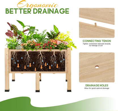 Amerlife 4x2 Ft Raised Garden Bed - Features Legs, Drainage Holes, 16 Inch Depth Ideal for Vegetables, Flowers, Herbs, Elevated Wood Planter Box for Balcony, Patio, and Backyard, Easy Assembly