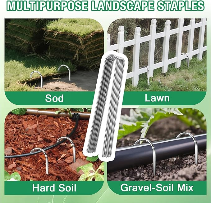 8 Gauge Landscape Staples, FUIJOL 8 Inch Heavy Duty U-Shaped Landscape Stakes, 50 Pack Galvanized Garden Staples for Weed Barrier Stakes, Ground Cover, Irrigation Tubing, Fence (50)