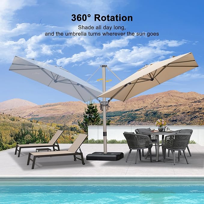 PURPLE LEAF Patio Umbrella with Base Included, 8ft Outdoor Aluminum Cantilever Umbrella with 360° Rotation, Champagne Offset Umbrella for Outdoor Garden Pool, Beige