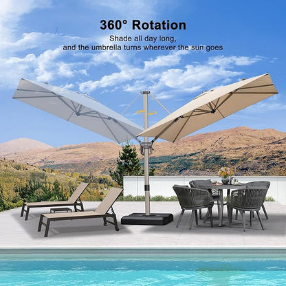 PURPLE LEAF Patio Umbrella with Base Included, 8ft Outdoor Aluminum Cantilever Umbrella with 360° Rotation, Champagne Offset Umbrella for Outdoor Garden Pool, Beige