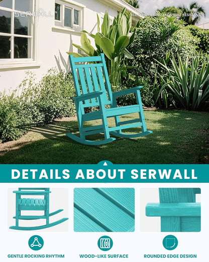 SERWALL HDPE Outdoor Rocking Chair Set of 8, Patio Rocking Chairs for Adults, All Weather Outdoor Rockers for Lawn, Aruba