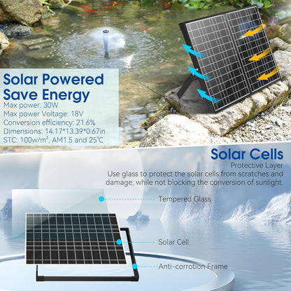 NFESOLAR Solar Fountain Kit, 30W Solar Pond Pump with Pond Filter, 200 GPH Submersible Pump, 4 Sprayers for Outdoor Pond 200-600 Gallons, Fish Tank and Garden Water Features N3213