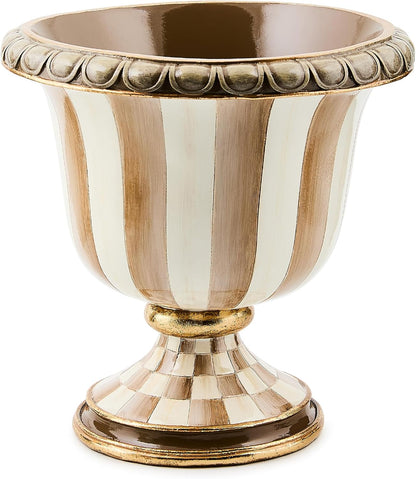 MACKENZIE-CHILDS Tabletop Urn, Decorative Centerpiece for Table, Brown-and-White Mocha Stripe