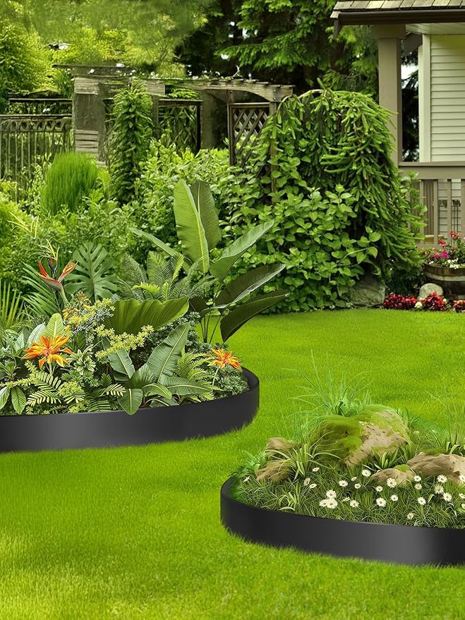 Kalolary Landscape Edging, 100FT x 4 Inch Tall Plastic Garden Lawn Edging Border with 100 L Spikes, 9 Connector for Landscaping Garden, Flower Beds (Black)