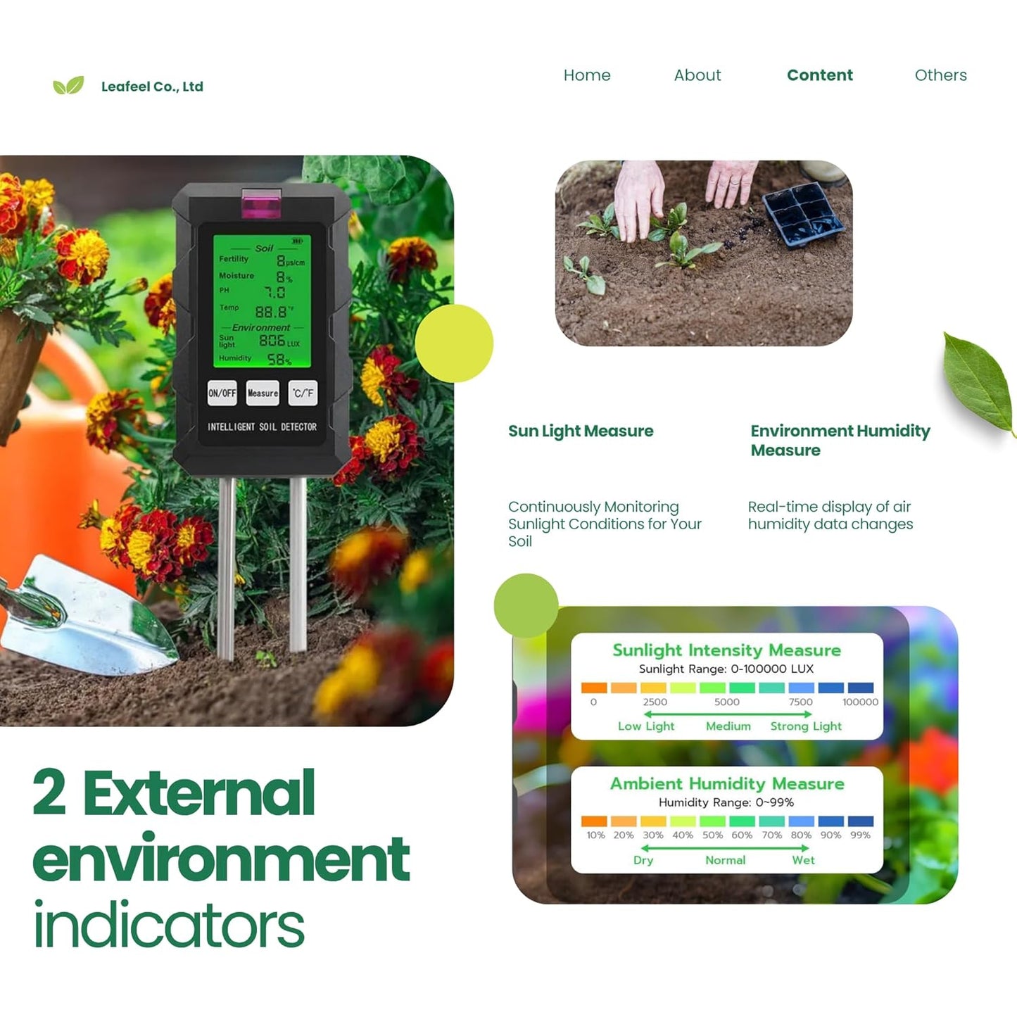 6-in-1 Soil Moisture Meter/Soil PH Tester with LCD Display: pH, Plant Temperature, Moisture, Sunlight, Air Humidity & Soil Fertility Meter for Gardening, Farming, Lawn & Indoor/Outdoor Plants