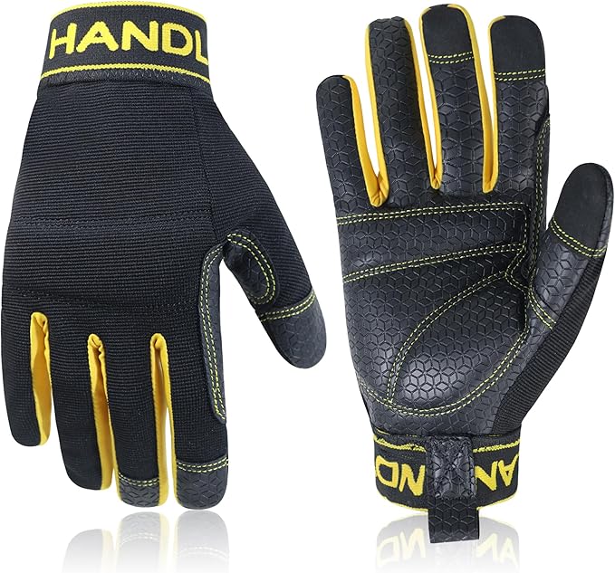 HANDLANDY Work Gloves for Men & Women, Utility Mechanic Working Gloves Touch Screen, Flexible Yard Work Gloves