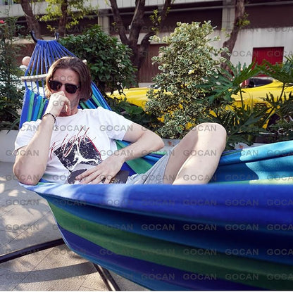 Double Hammock 2 Person Extra Large 220x160cm Total Length 330cm Load 500lb Canvas Cotton Hammock for Patio Porch Garden Backyard Lounging Outdoor and Indoor with Removable Spreader bar