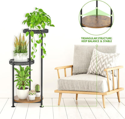 3 Tier Large Plant Stand Indoor Outdoor Clearance, Metal Flower Shelf Pot Holder, 10in Wide Multiple Plants Tall Corner Display Rack for Patio Orchid Office Porch Living Room Garden, Black