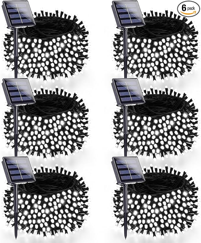 6 Pack 270FT Solar Christmas Lights Outdoor Waterproof, Super Bright 480 LED Solar String Lights with 8 Lighting Modes, Green Wire Twinkle Tree Light for Outside Xmas Party Decor (Cool White)