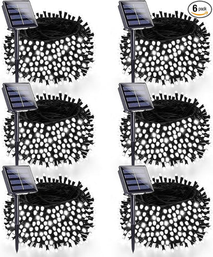 6 Pack 270FT Solar Christmas Lights Outdoor Waterproof, Super Bright 480 LED Solar String Lights with 8 Lighting Modes, Green Wire Twinkle Tree Light for Outside Xmas Party Decor (Cool White)