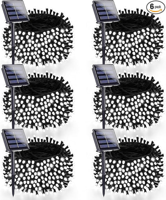 6 Pack 270FT Solar Christmas Lights Outdoor Waterproof, Super Bright 480 LED Solar String Lights with 8 Lighting Modes, Green Wire Twinkle Tree Light for Outside Xmas Party Decor (Cool White)
