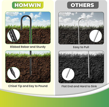 Ground Stakes 12 inches 18-Pack J Hook Rebar Stakes 5/16" Diameter Tent Stakes Heavy Duty Metal Stakes for Outdoor Decorations, Yard Inflatables and Chain Link Fence